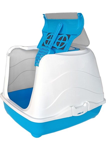 Markapet Karbon Filtreli Üstü Açılabilir Kedi Tuvaleti 36*36*49 cm Mavi + Kürek Hediyeli fiyatları