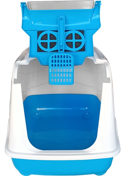 Markapet Karbon Filtreli Üstü Açılabilir Kedi Tuvaleti 36*36*49 cm Mavi + Kürek Hediyeli modelleri