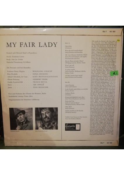 Frederick Loewe, Sonja Ziemann, Wolfgang Lukschy, Kurt Pratsch-Kaufmann, Herbert Tiede, Franco Duval, Adi Appelt, Pino Demschik – My Fair Lady fiyatları