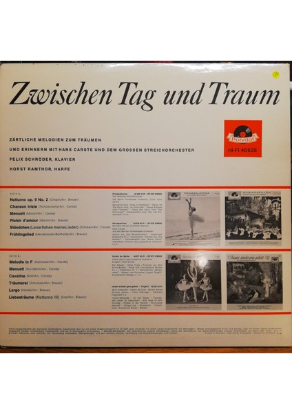 Hans Carste Und Sein Großes Streichorchester* & Felix Schröder & Horst Ramthor – Zwischen Tag Und Traum