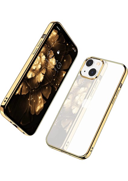 Iphone 14 Uyumlu Kılıf Kamera Çıkıntılı Koruma Kenar Parlak Gold Lazer Kesim Silikon Pc Kapak