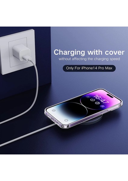 iPhone 14 Pro Max Kılıf Koruyucu Magsafe ile Uyumlu 6.7 Inç Crystal Clear Halkalı Şeffaf Kapak