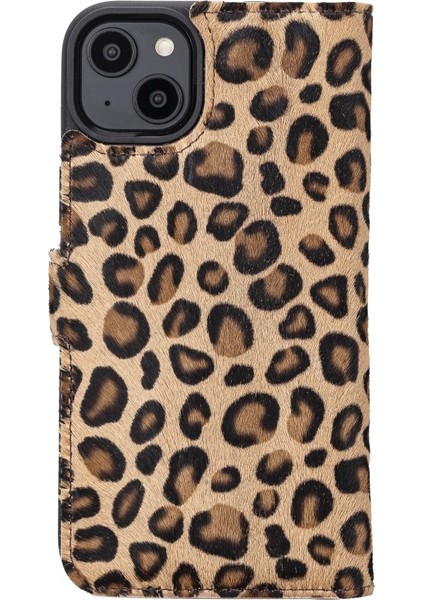 Apple iPhone 14 Plus Uyumlu Deri Cüzdanlı Kılıf Mwwn Leo1 Leopar