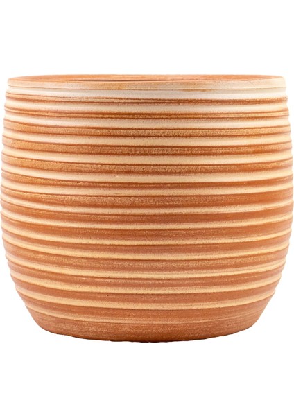 Ev Dekorasyon Yan Çizgi Desenli Toprak Saksı Saksılık Salon Çiçeklik - 19 CM