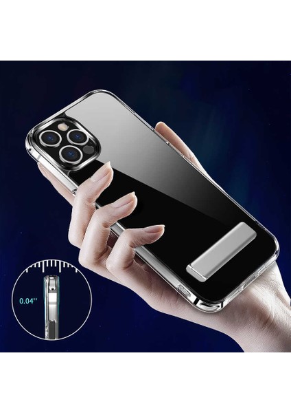 Apple iPhone 14 Pro Kılıf Standlı Şeffaf Silikon (Sgs) Sertifikalı L-Stand Kapak