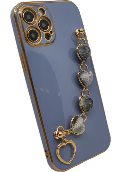 Apple iPhone 13 Pro Max Uyumlu Lüx Kalp Zincir Arka Koruma