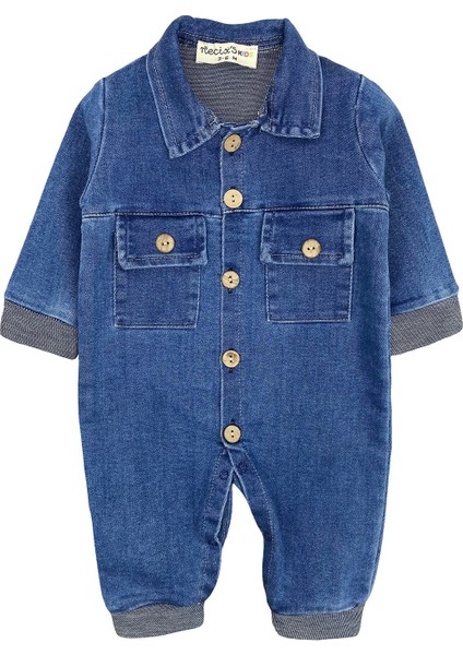 Düğme Detaylı Bebek Kot Tulum