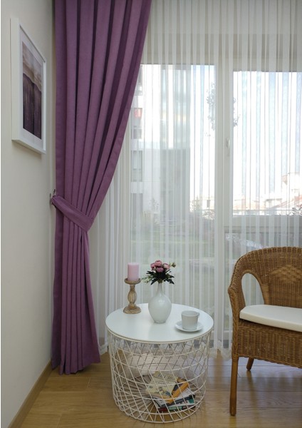 Taç Eflatun Petek Kadife Dokulu Fon Perde, 1/2 Seyrek Pile, 50 x 270 cm fiyatları