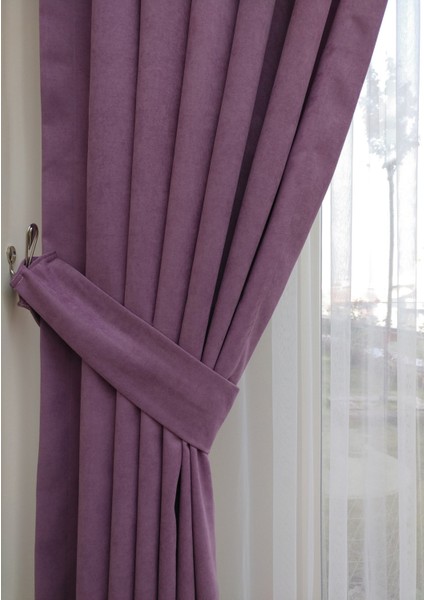Taç Eflatun Petek Kadife Dokulu Fon Perde, 1/2 Seyrek Pile, 50 x 270 cm modelleri
