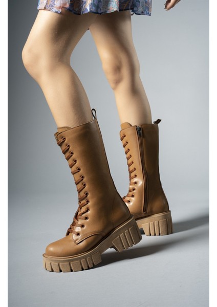 Taba Cilt Kadın Postal Çizme 0012810