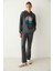 Gri Uzun Kollu Kapüşonlu Baskılı Sweatshirt 1