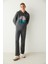 Gri Uzun Kollu Kapüşonlu Baskılı Sweatshirt 2