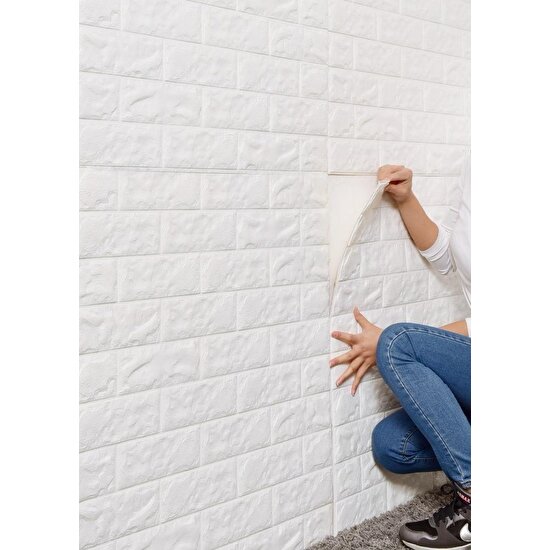 Renkli Duvarlar 70X30 cm Beyaz Kendinden Yapışkanlı 3D Esnek Duvar Kaplama Paneli