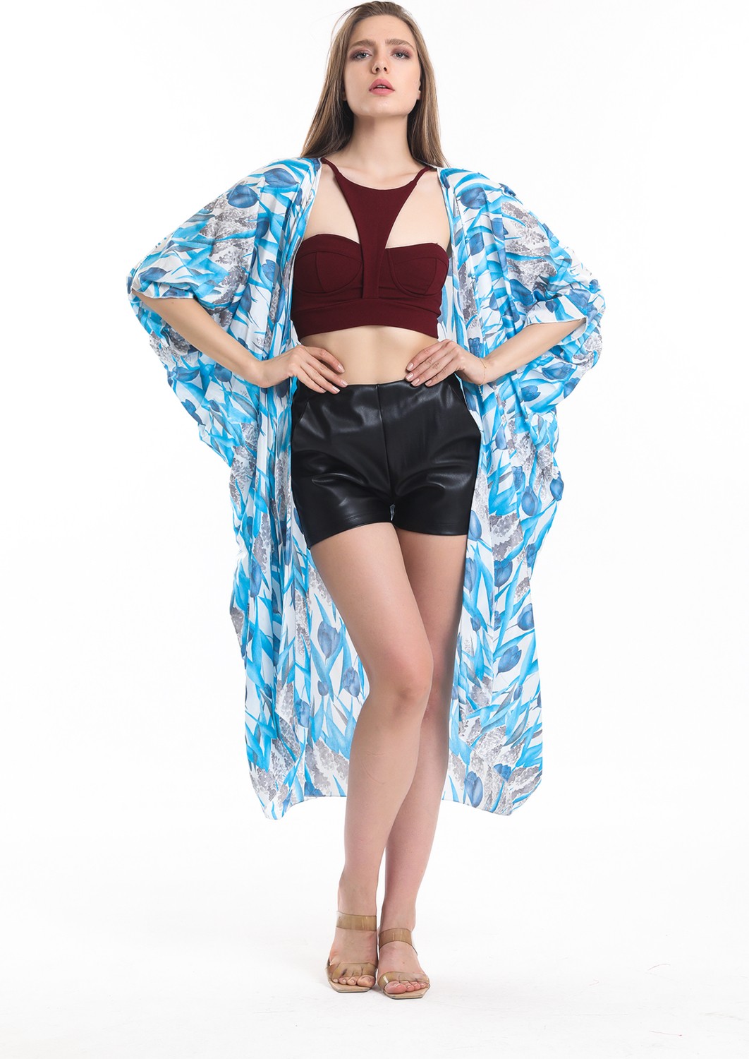 Sense Şifon Plaj Kimono | ELB33597 Lale Des.mavi görsel 4
