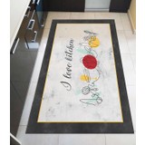 Galo Kitchen Slogan Baskılı Mermerli Minimal Çizgisel Desen Modern Dekoratif Mutfak Halısı