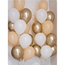 Best Parti Pastel Ten Beyaz ve Krom Gold Balon ve Balon Zinciri 30 Adet + Rafya Şerit