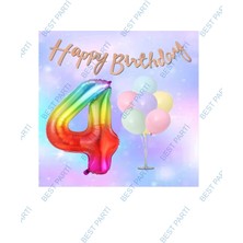 Best Parti Gökkuşağı Folyo Balon Kaligrafi Banner ve Balonlu Balon Standı 4 Yaş