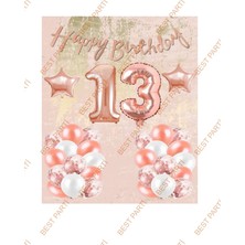 Best Parti Happy Bırthday Kaligrafi Banner Yıldızlı Balon Seti 13 Yaş