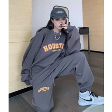 Amor Man Lady Face Özel Tasarım Bisiklet Yaka Houston Baskılı  Oversize Sokak Stili  Hip Hop Kadın Eşofman Takımı