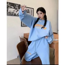 Amor Man Lady Face Özel Tasarım Houston Baskılı  Pamuk Süper Oversize Tam Kışlık Kadın Eşofman Takımı