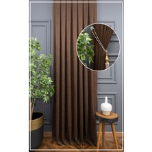 Taç Sütlü Kahve Petek Kadife Dokulu Tek Kanat Fon Perde, 1/2 Seyrek Pile, 50 x 250 cm