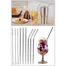 Paslanmaz Çelik Pipet 6'lı+ Temizleme Fırçası 3 Adet