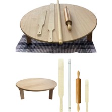 70 cm Hamur Açma Seti Ayaklı Tahtası + Merdane 45 cm + Oklava 80 cm + Spatula 29 cm + Çevirici 70 cm