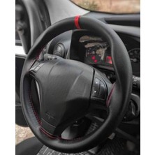 Gürler Oto Kılıf ve Aksesuar Fiat Linea Uyumlu Dikmeli Direksiyon Kılıfı Soft Siyah Deri Kırmızı Yüzüklü A+Plus ( 38×10.5cm )