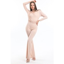Sense Kruvaze Simli Örme Krep Abiye Tulum | TLM34170 Gold