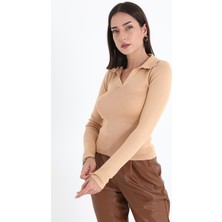 Vapur Uzun Kol Polo Yaka Triko - Vizon