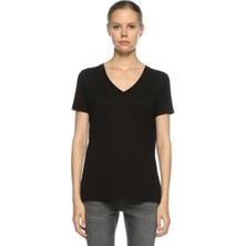 GOLDOREMİ Yıldız 2371 Kadın V Yaka Siyah Kısa Kollu T-Shirt