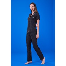 Pjs 23134 Kadın Çizgili Düğmeli Pijama Takım