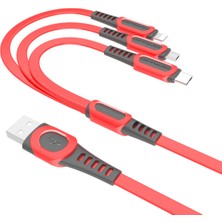 Apple iPhone 11 Şarj Kablosu 3 In 1 Hızlı Şarj ( Lightning - Micro USB - Type C ) KNF-DC136