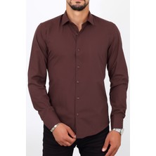 Escardin Slim Fit Bordo Renk Erkek Gömlek