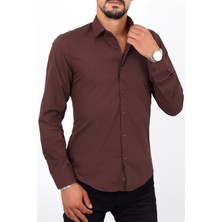 Escardin Slim Fit Bordo Renk Erkek Gömlek