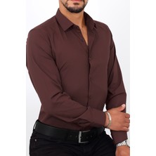 Escardin Slim Fit Bordo Renk Erkek Gömlek