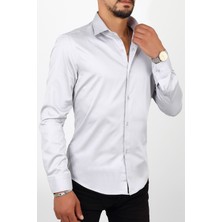 Escardin Slim Fit Gri Renk Erkek Gömlek