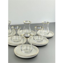 Lüx Porselen V6 Lı Kristal Bardaklı Çay Seti