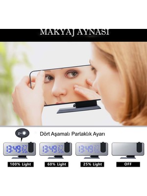 Daily Link Çok Fonksiyonlu Masaüstü Saat (Fm Radio Alarm Projeksiyon Sıcaklık Alarm)