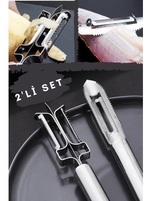 Paslanmaz Çelik Soyacak ve Oyacak Seti Meyve Sebze Soyucu Set Çok Fonksiyonlu