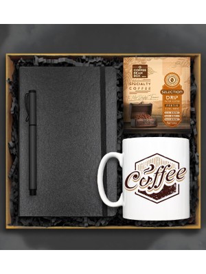 Vega Hediye Coffe Kupa & Siyah Defter & Roller Kalem & Pratik Filtre Kahve Hediye Seti