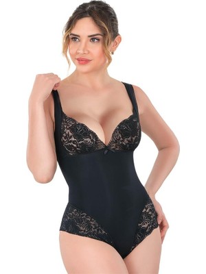 Emay Siyah Emay 2947 Dantelli Agraflı Body Korse-Xl