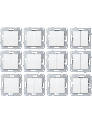 Netelsan Byobu 12 Adet Beyaz Ikili Anahtar Komütatör Çerçevesiz