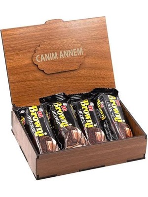 Nostaljik Lezzetler Canım Annem Yazılı Ahşap Kutusunda Browni Intense 4'lü
