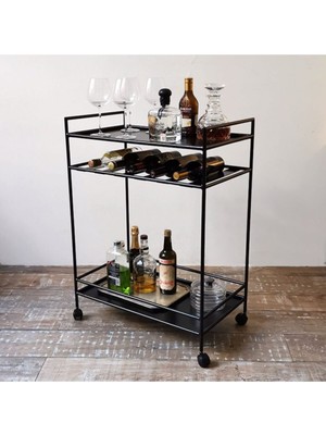 Metal Raflı Servis Arabası, Siyah Sunum Arabası