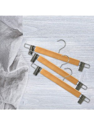 Ahşap Askı Elbise Kıyafet Askısı Ahşap Mandallı Pantolon Etek Askısı 10.adet