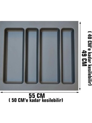Gri Lüx 55 cm x 49 cm Çekmece Içi Kepçelik - 50 Cmx 40 Cm’ Ye Kadar Kısalır ( Kaşıklık )