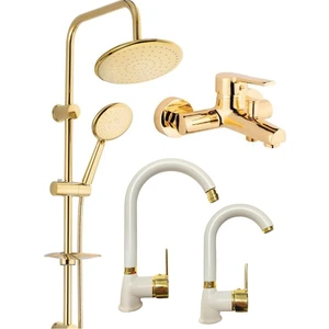 Gold Altın Yuvarlak Robot Seti, Gold Banyo, Lavabo, Mutfak Bataryası Musluğu Çeşmesi 4'lü Set Lüx Gold Detay Tasarım