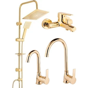 Armilla Armatür Altın Renk Robot Duş Sistemi Mutfak Eviye Banyo ve Lavabo Musluğu Bataryası 4’lü Set Gold 4 St