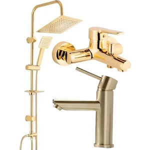 Armilla Armatür Kare Gold Robot Duş Sistemi Banyo Bataryası ve Kartal Lavabo Bataryası Musluğu 3’lü Set Gold Kare Krtl Duş 3 Dlt